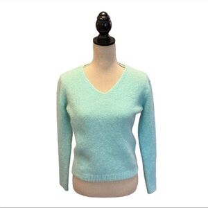 NOOS Italian Knitwear Fuzzy Mohair & Alpaca V-neck Sweater in Aqua (NWOT)